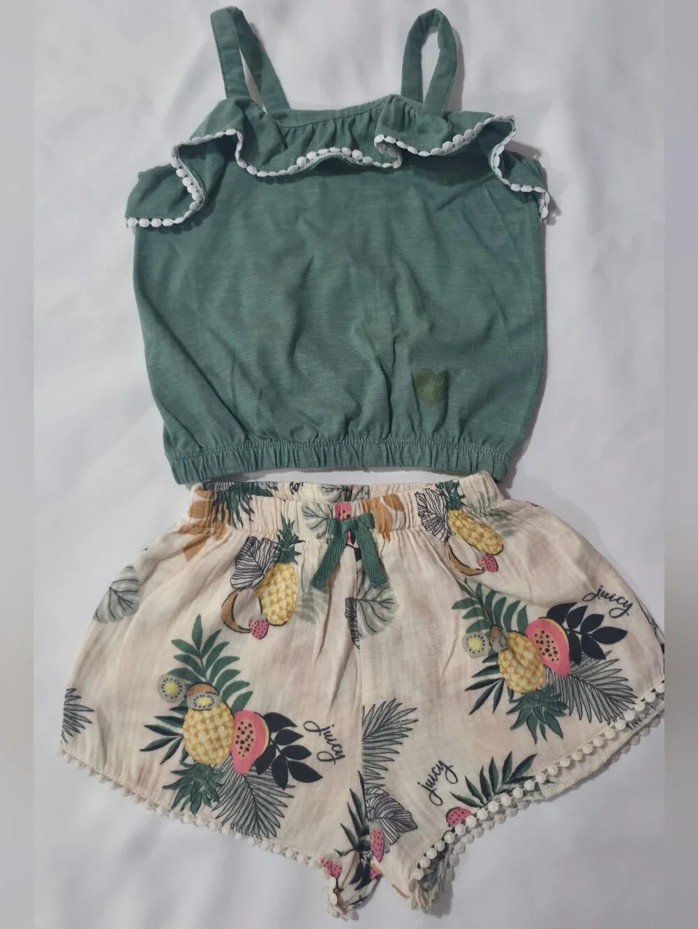 Green Ruffle Strap Tank Top for Kids